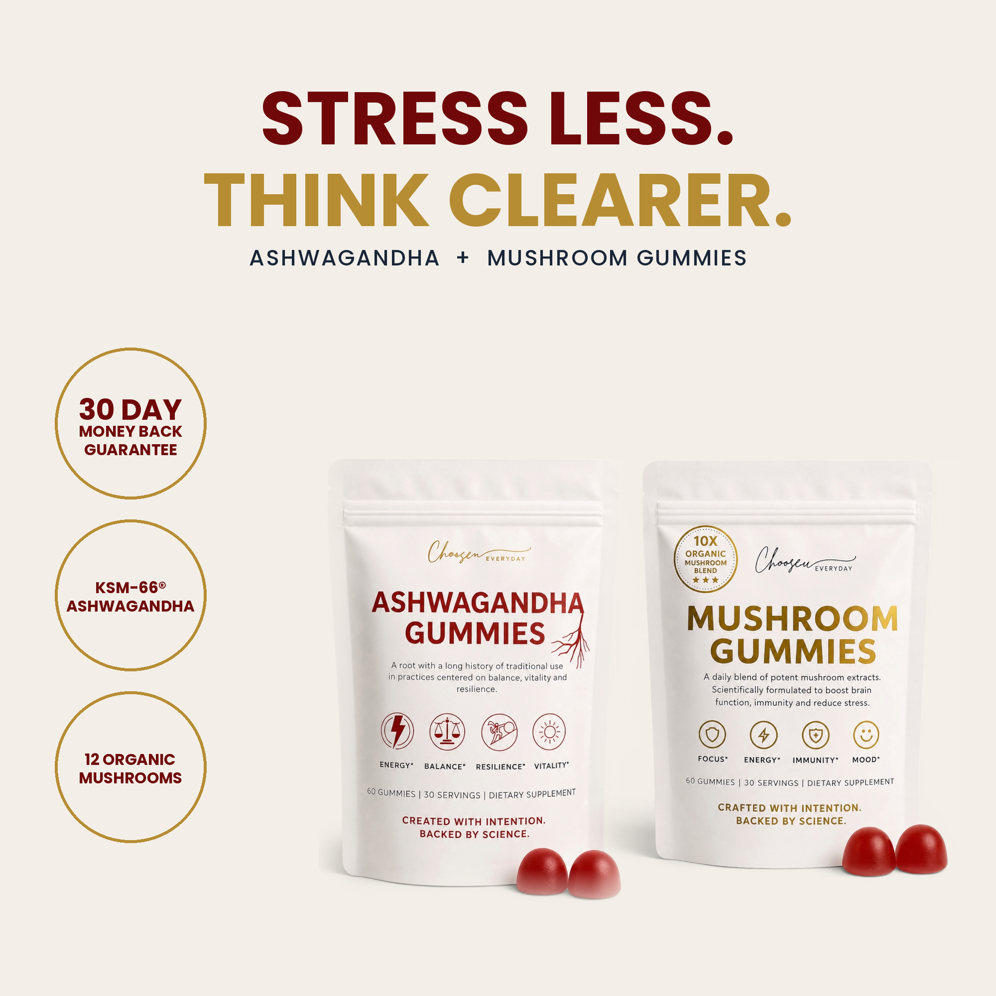 Stress Less, Think Clearer bundle — Ashwagandha and Mushroom gummies